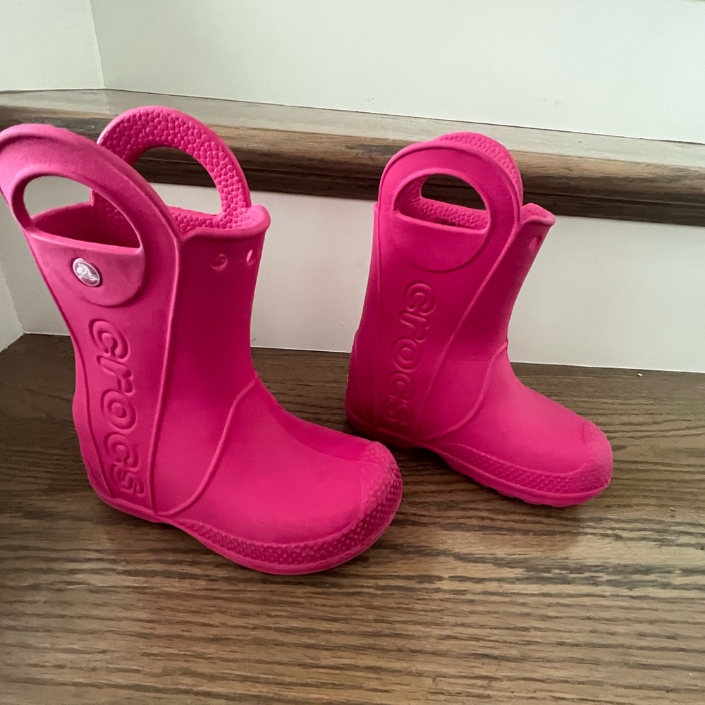 Crocs pink rain boots size 9